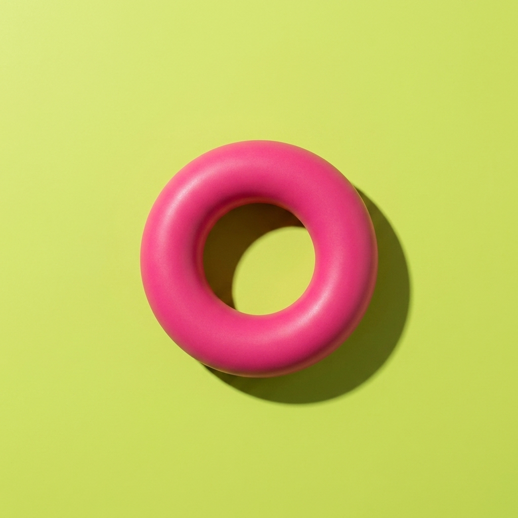 A pink ceramic torus on a chartreuse surface — the loop as physical object
